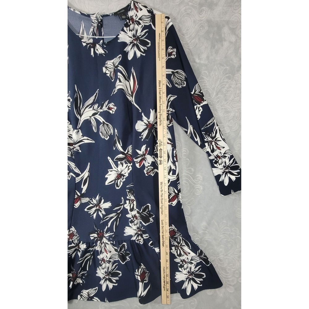 HALOGEN Women Size L Navy Blue Floral Crew Neck Long Sleeve Dress - Picture 4 of 11